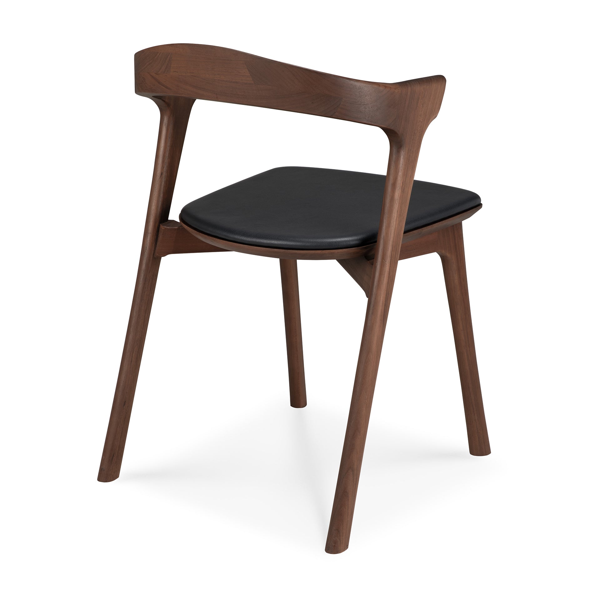 Chaise de salle à manger sculpturale en teck et cuir avec silhouette inspirée de la corne pour les salles à manger