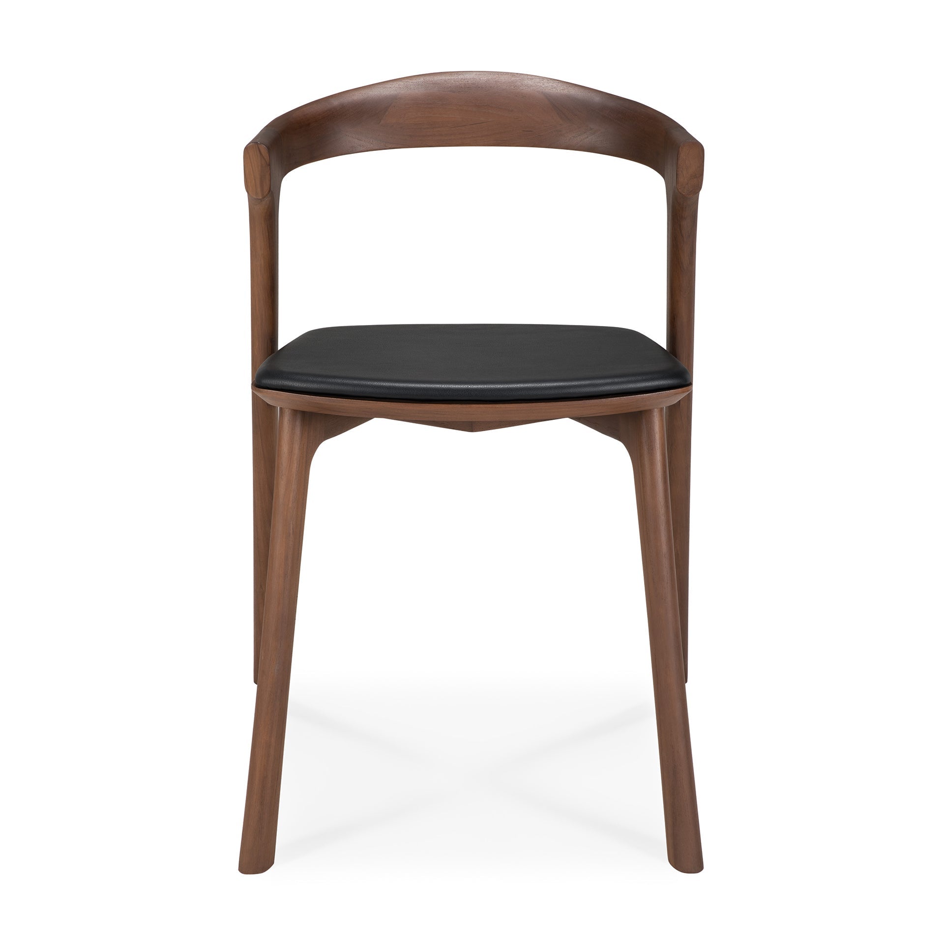 Chaise de salle à manger sculpturale en teck et cuir avec silhouette inspirée de la corne pour les salles à manger