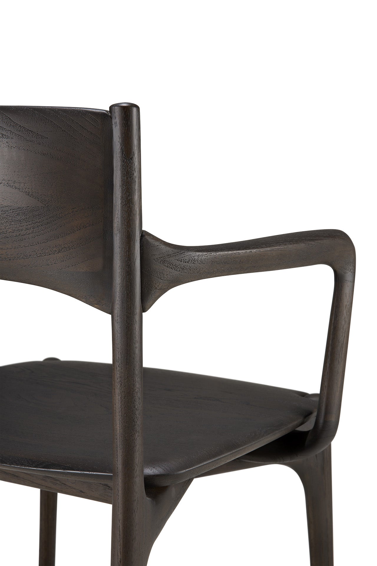 Chaise de salle à manger en teck naturel avec accoudoirs et grain organique travaillé à la main pour salles à manger