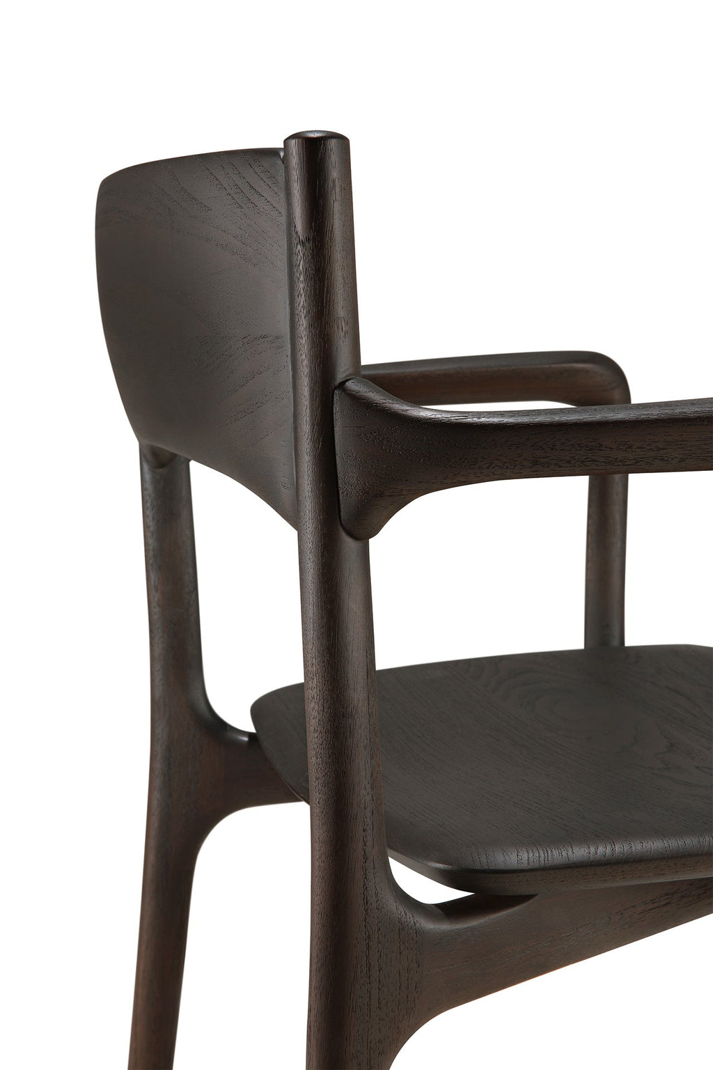 Chaise de salle à manger en teck naturel avec accoudoirs et grain organique travaillé à la main pour salles à manger