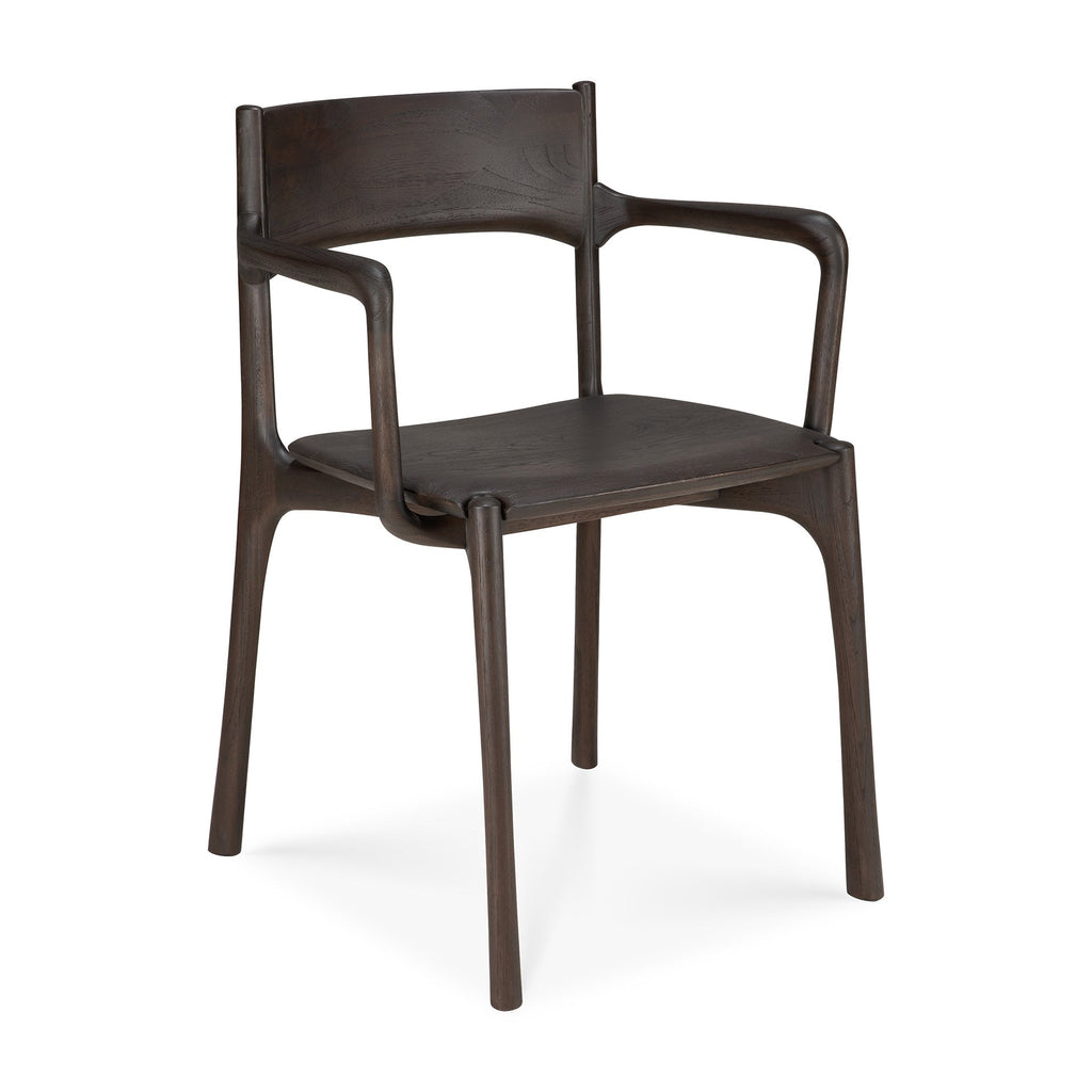 Chaise de salle à manger en teck naturel avec accoudoirs et grain organique travaillé à la main pour salles à manger