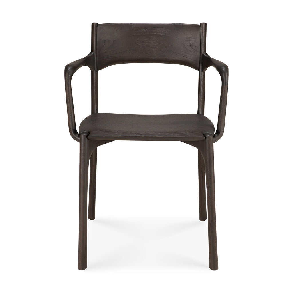 Chaise de salle à manger en teck naturel avec accoudoirs et grain organique travaillé à la main pour salles à manger