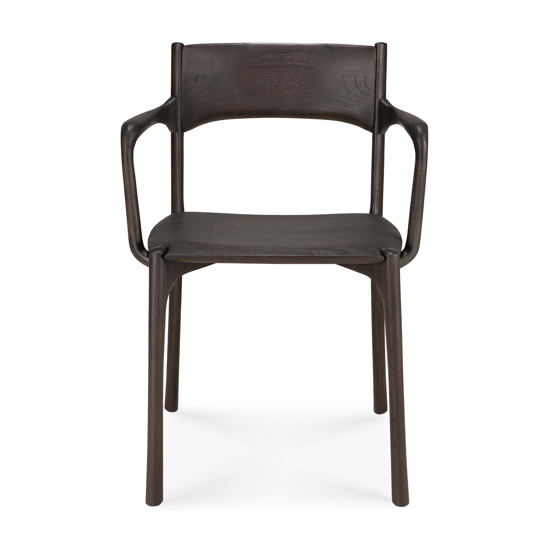 Chaise de salle à manger en teck naturel avec accoudoirs et grain organique travaillé à la main pour salles à manger