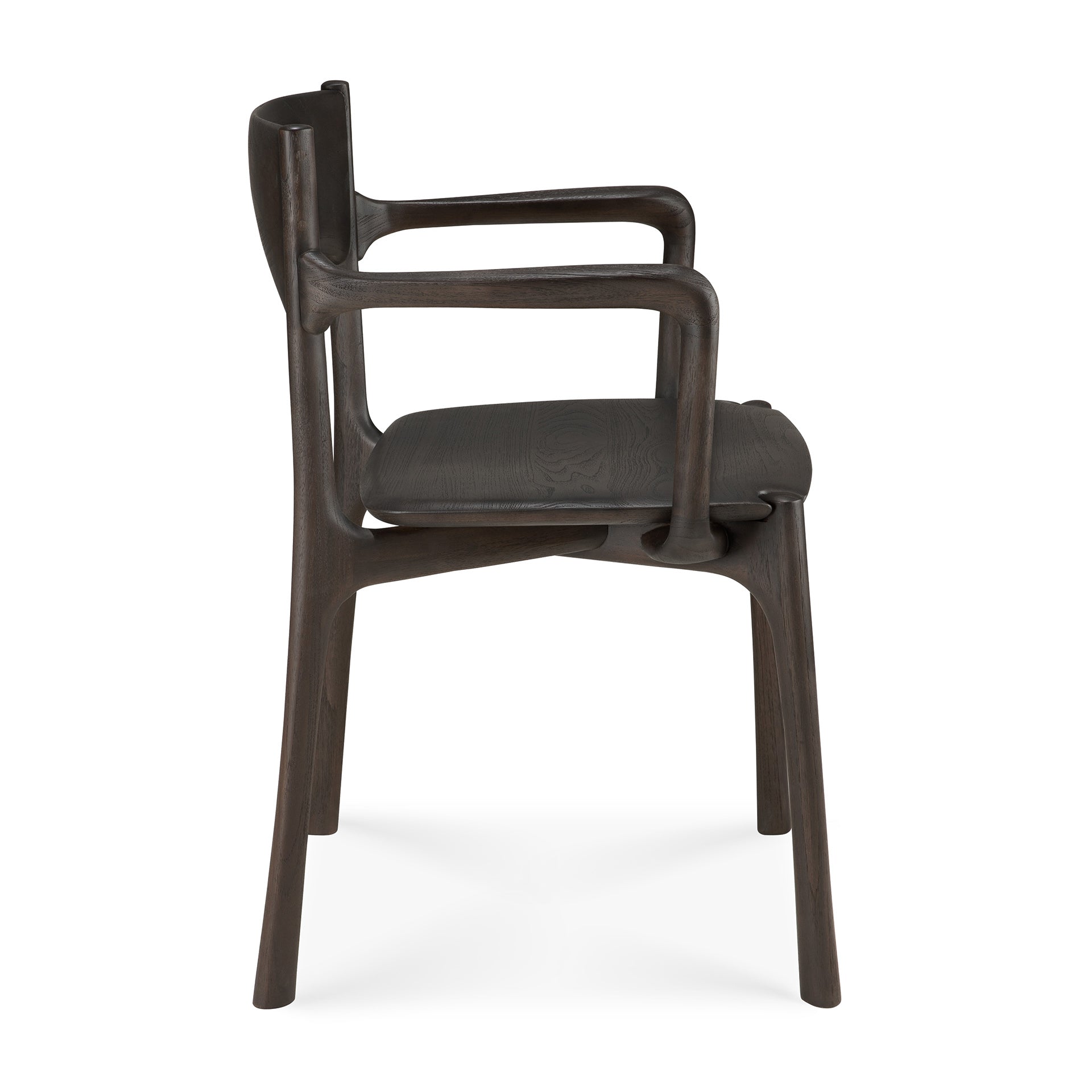 Chaise de salle à manger en teck naturel avec accoudoirs et grain organique travaillé à la main pour salles à manger