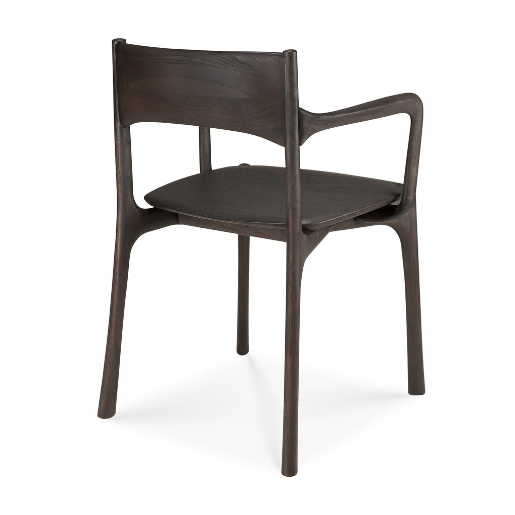 Chaise de salle à manger en teck naturel avec accoudoirs et grain organique travaillé à la main pour salles à manger