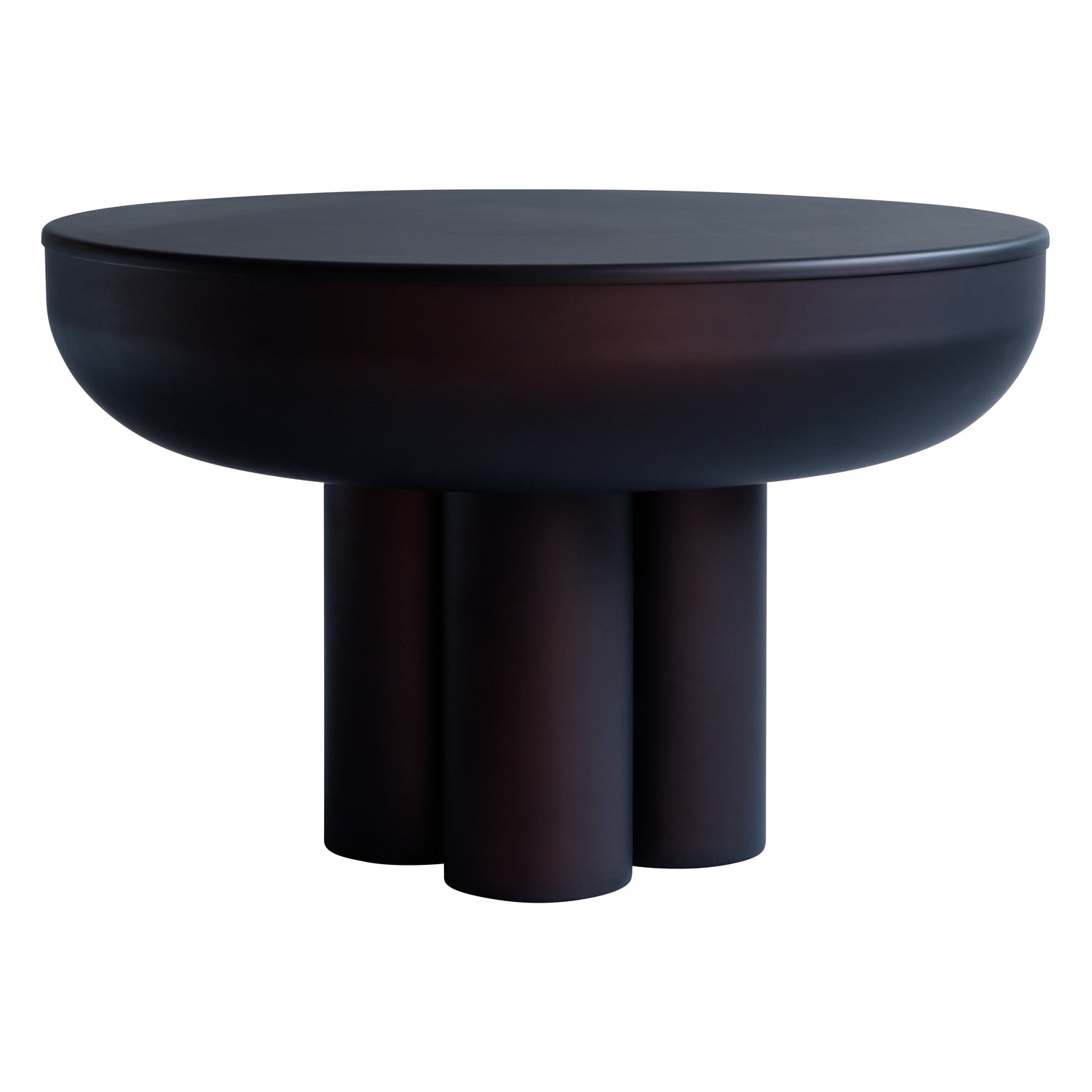 Table basse brutaliste en fonte d'aluminium avec plateau circulaire flottant pour salons