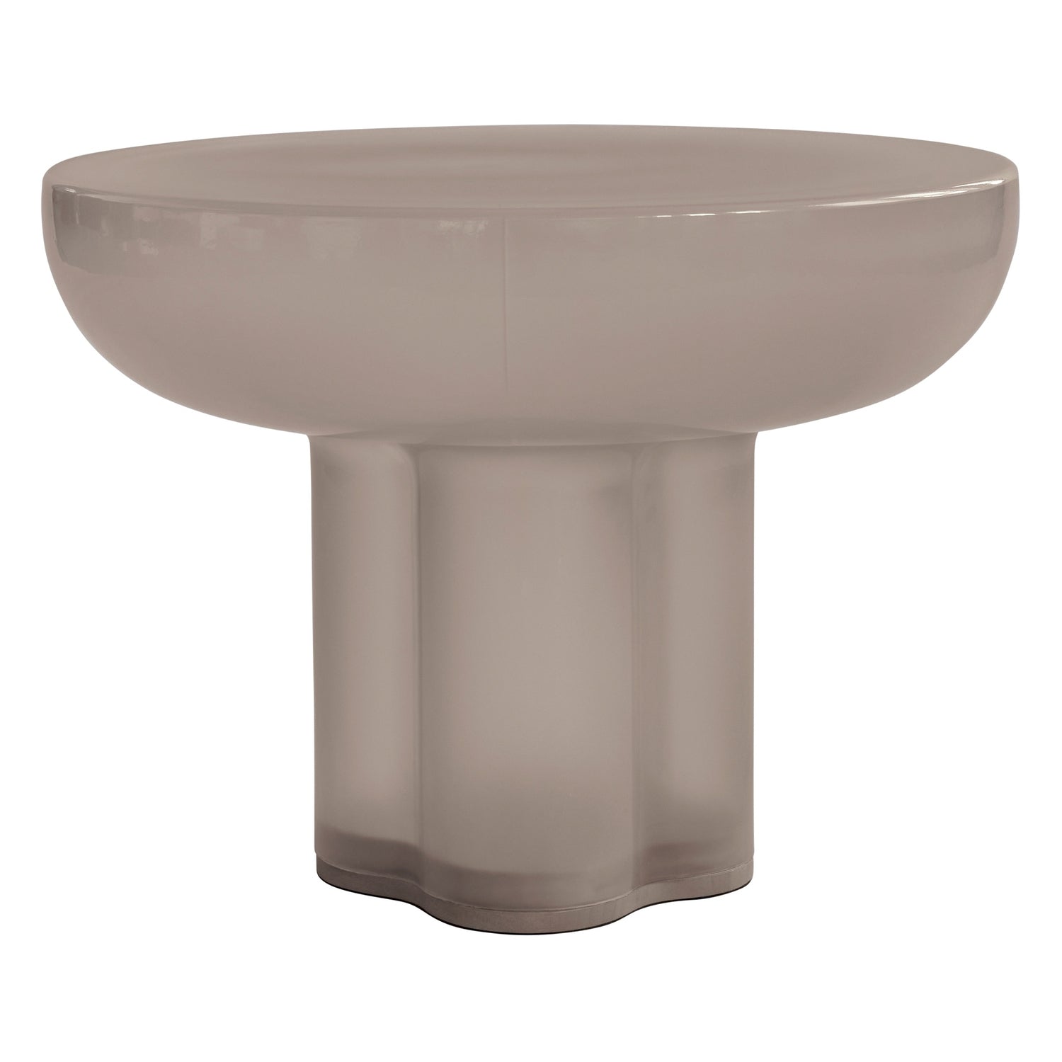 Table basse brutaliste en verre soufflé bouche avec plateau monolithique flottant pour salons