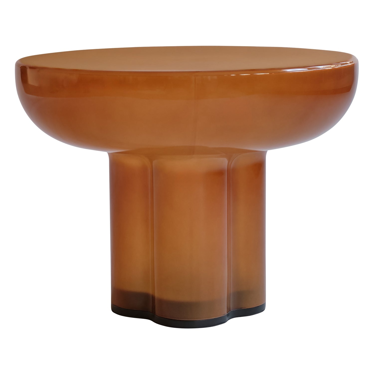 Table basse brutaliste en verre soufflé bouche avec plateau monolithique flottant pour salons