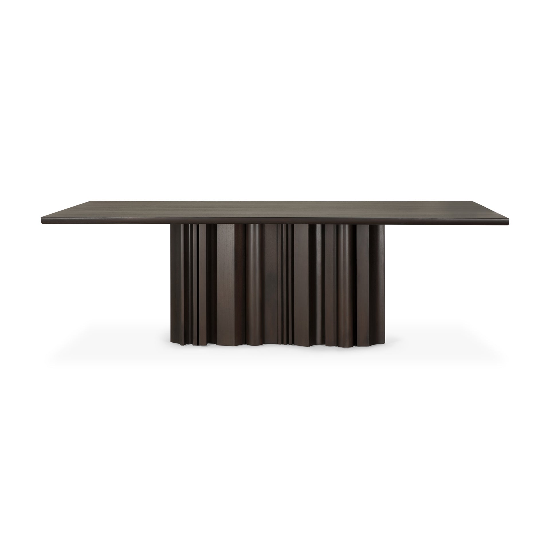 Table à manger sculpturale en acajou massif avec base alternée rythmique pour salles à manger