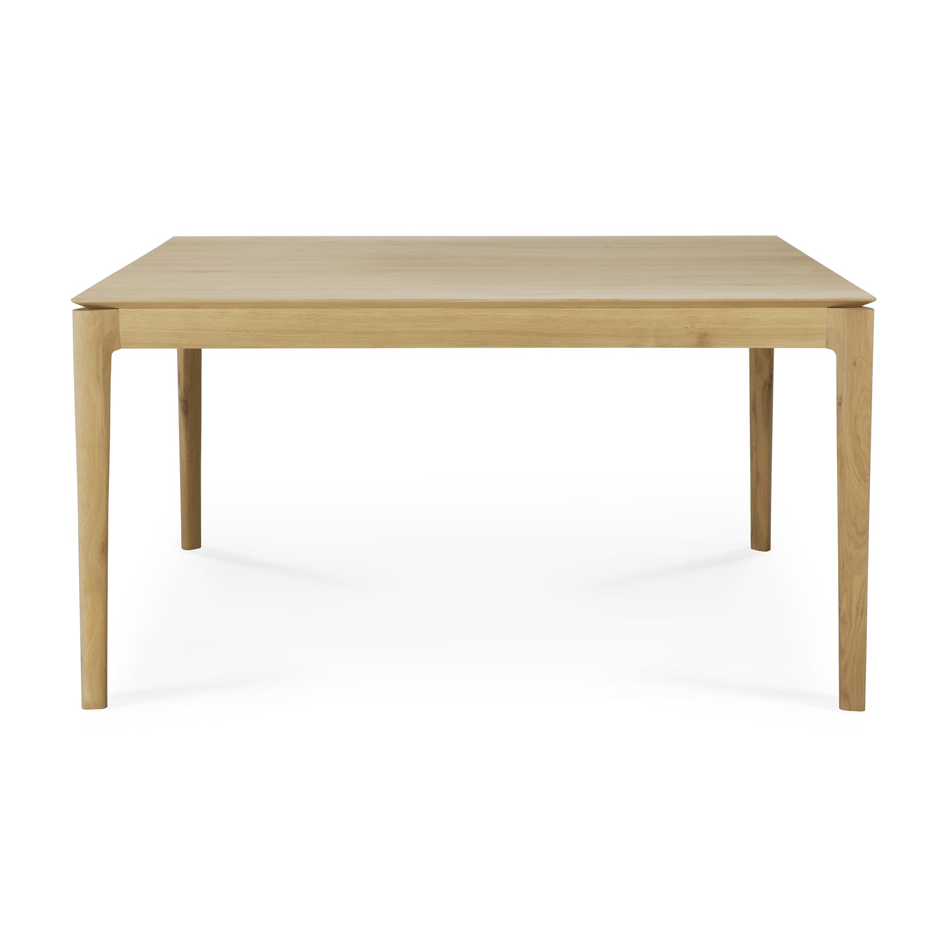 Table à manger carrée classique en chêne massif avec piètement sculptural en corne pour salles à manger compactes