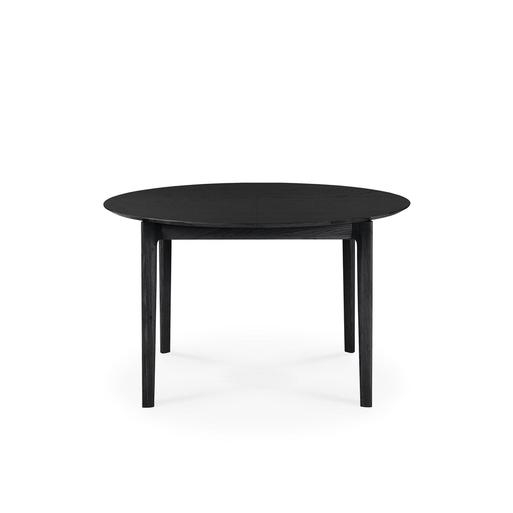 Table à manger ronde extensible intemporelle en chêne massif avec rallonge intégrée pour salles à manger compactes