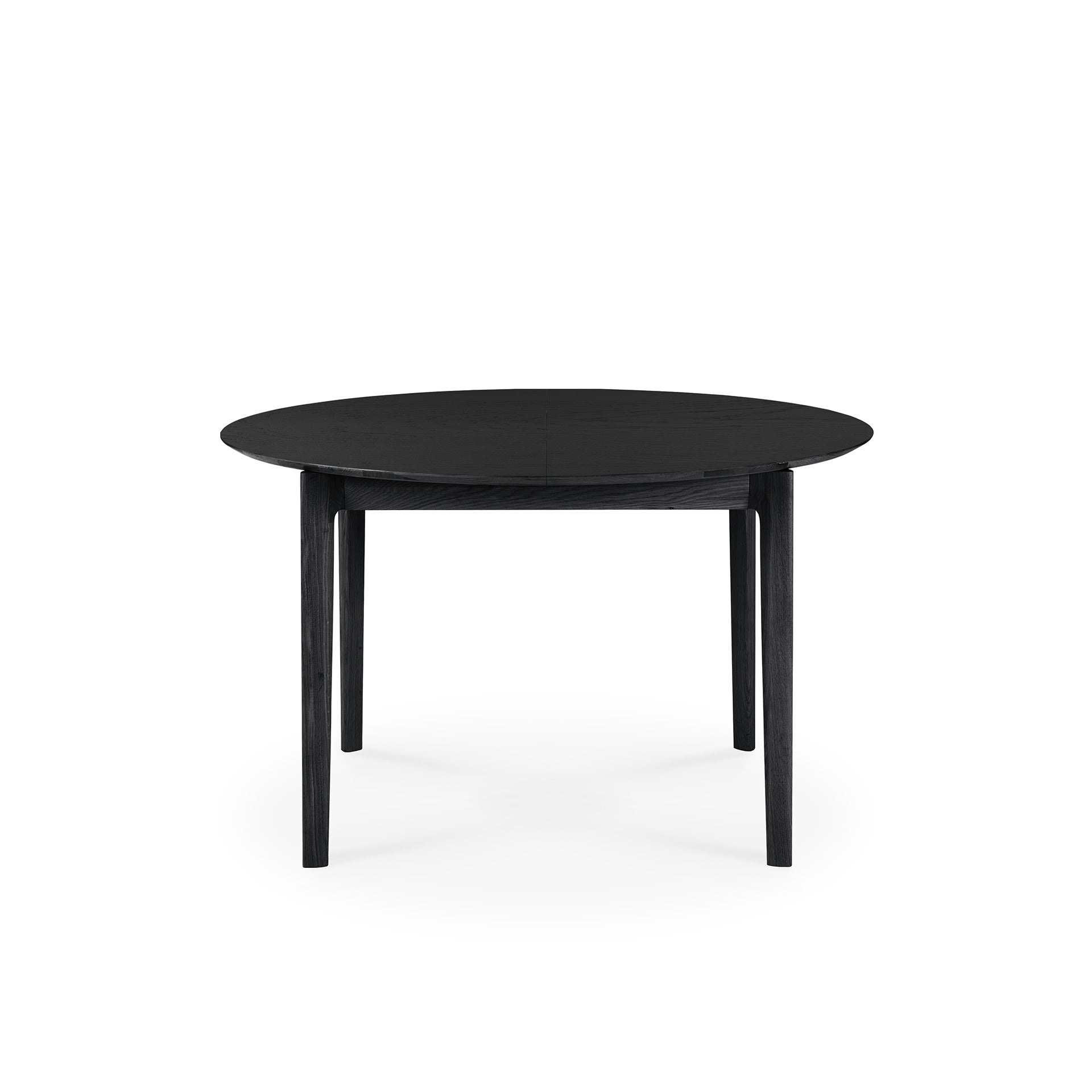 Table à manger ronde extensible intemporelle en chêne massif avec rallonge intégrée pour salles à manger compactes