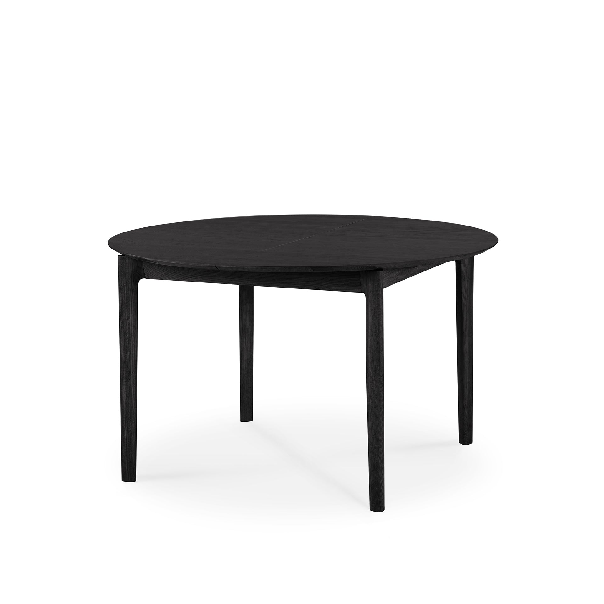 Table à manger ronde extensible intemporelle en chêne massif avec rallonge intégrée pour salles à manger compactes