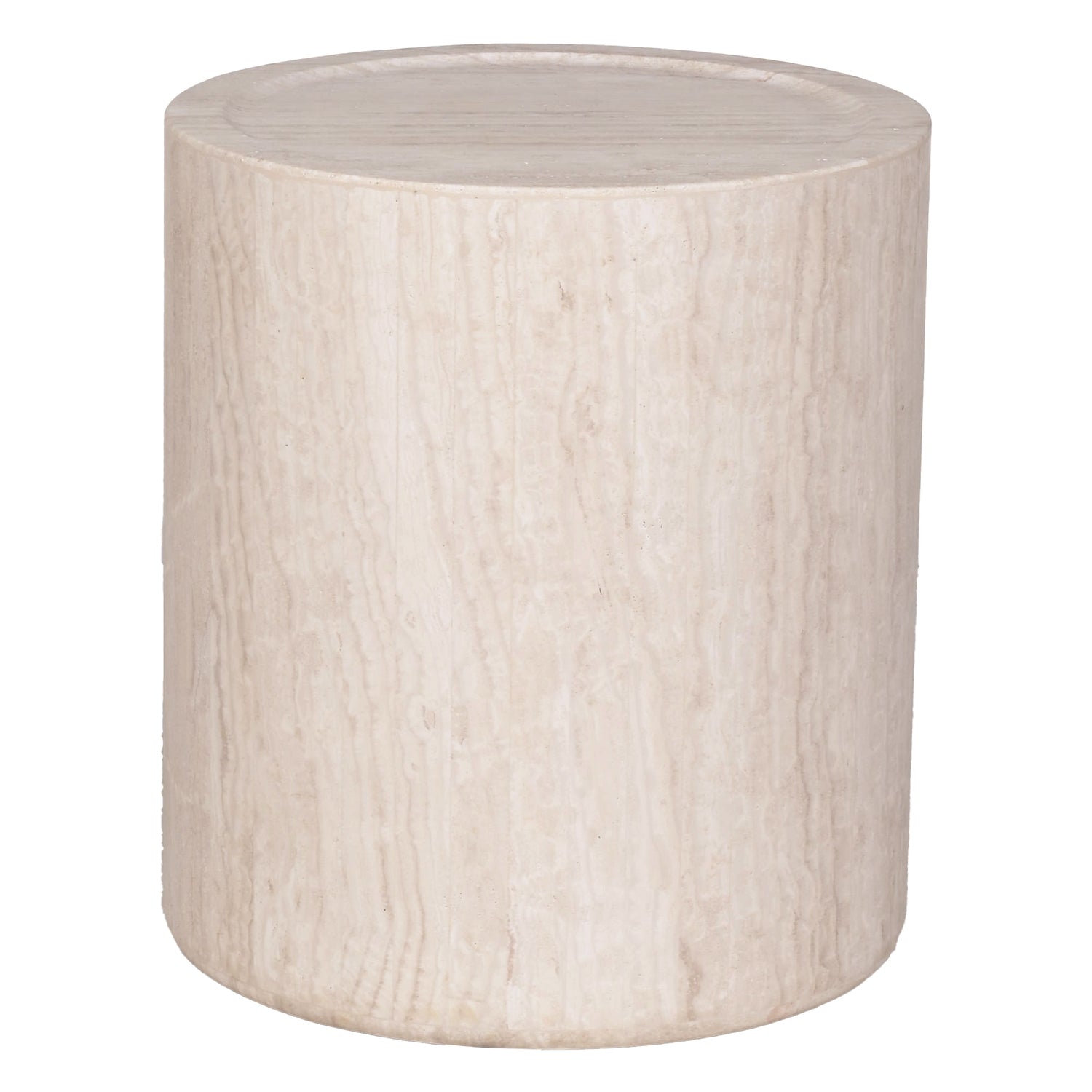 Table d'appoint discrète en travertin massif avec surface à variation naturelle pour salons et chambres à coucher