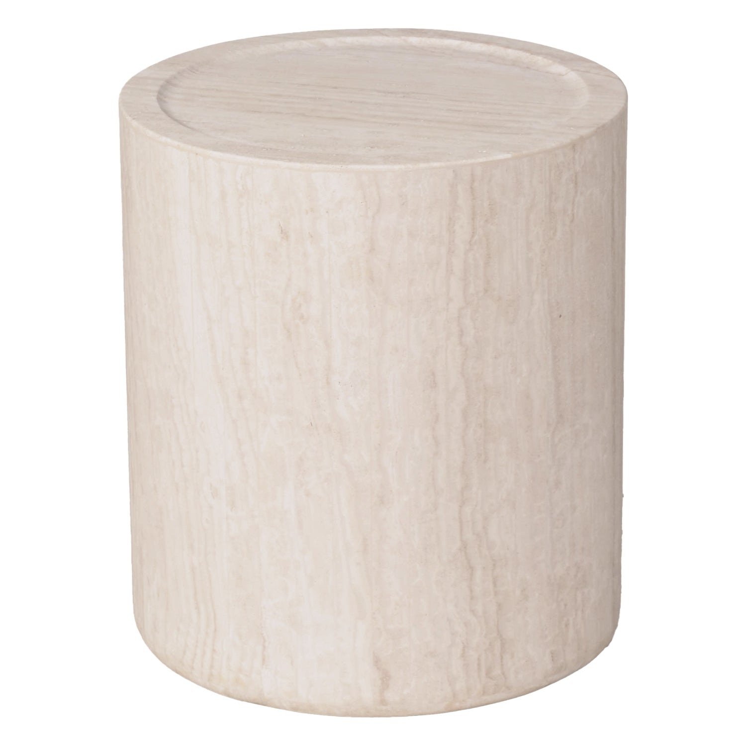 Table d'appoint discrète en travertin massif avec surface à variation naturelle pour salons et chambres à coucher