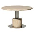 Table à manger ronde de luxe en marbre travertin avec base en acier inoxydable pour salles à manger