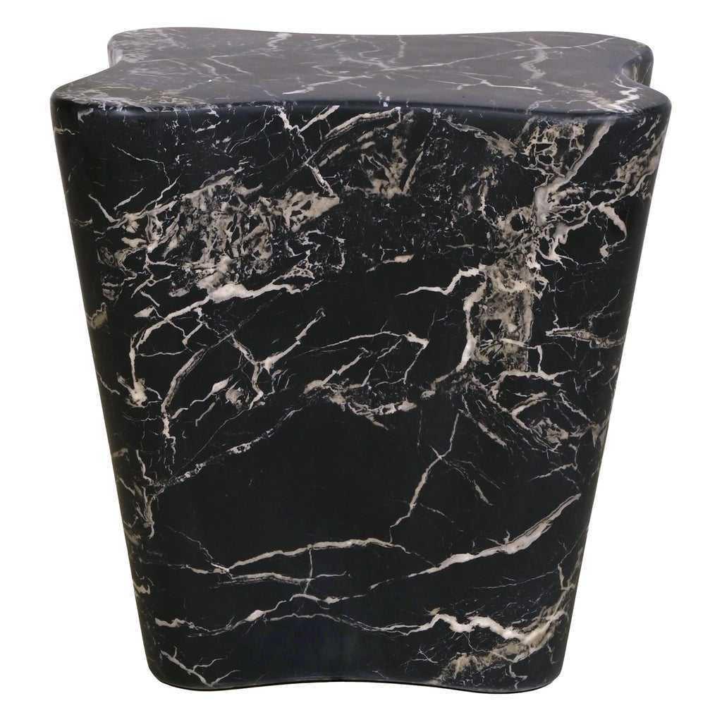 Table d'appoint en marbre noir brut avec silhouette angulaire sculptée à la main pour salons