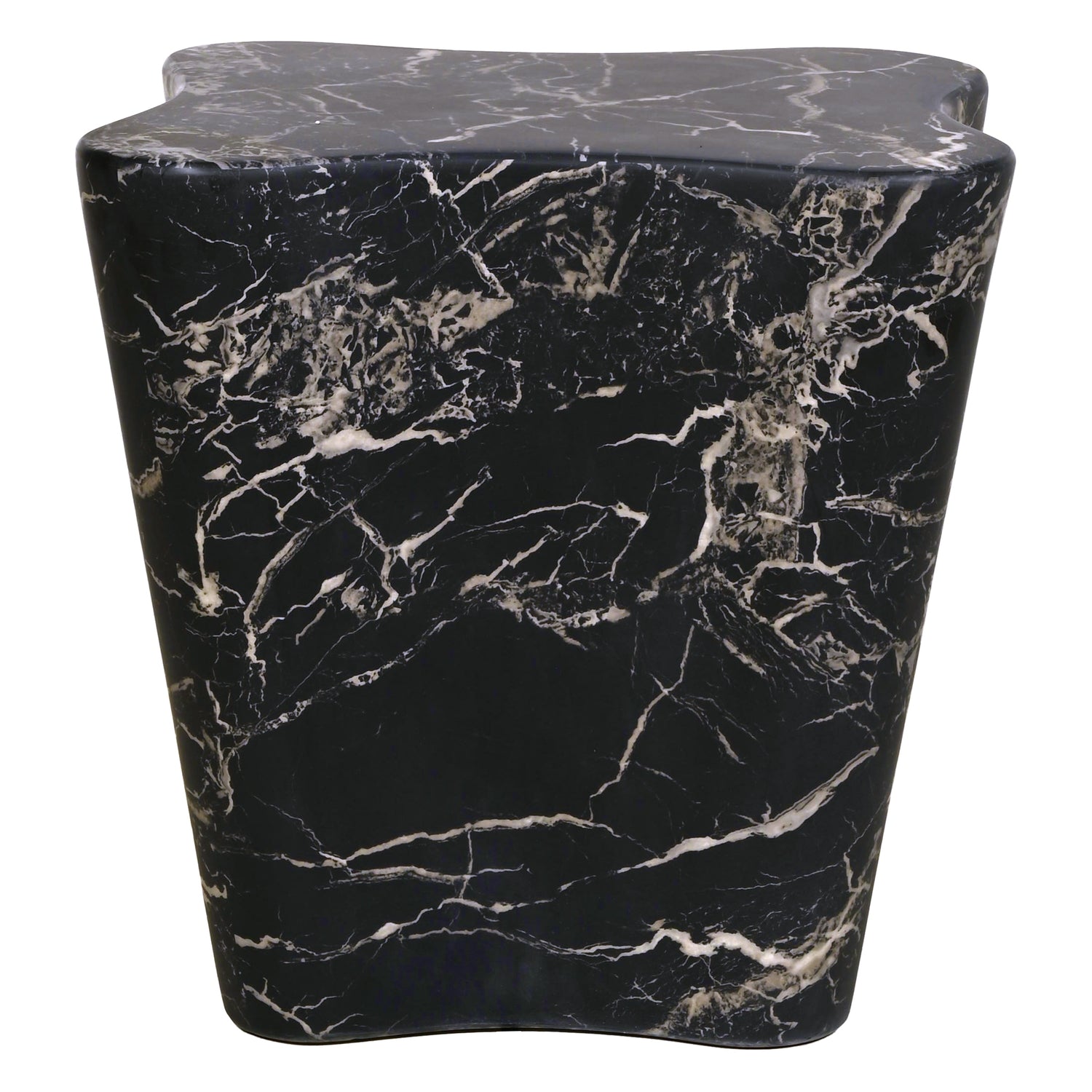 Table d'appoint en marbre noir brut avec silhouette angulaire sculptée à la main pour salons