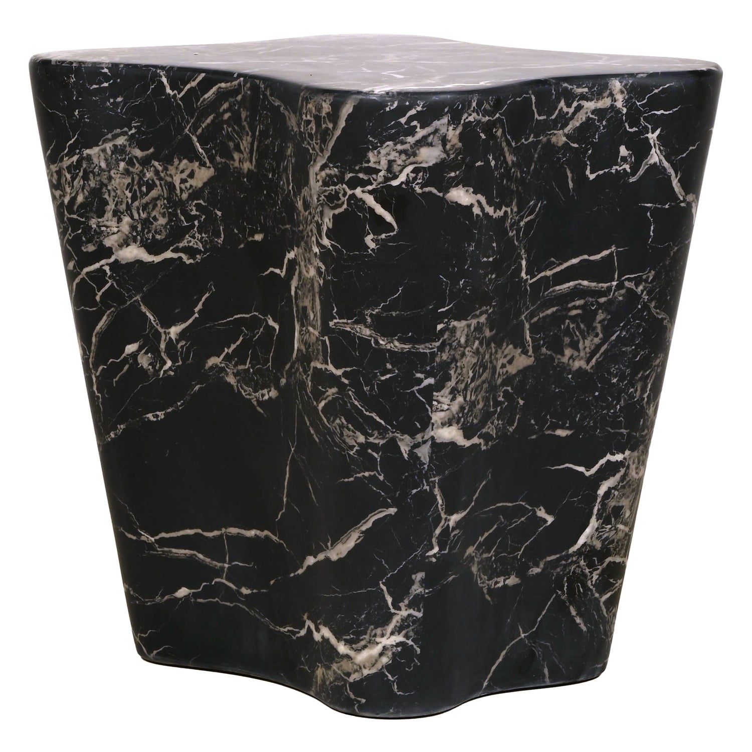 Table d'appoint en marbre noir brut avec silhouette angulaire sculptée à la main pour salons