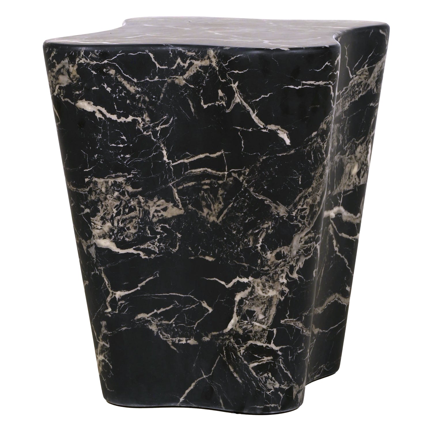 Table d'appoint en marbre noir brut avec silhouette angulaire sculptée à la main pour salons