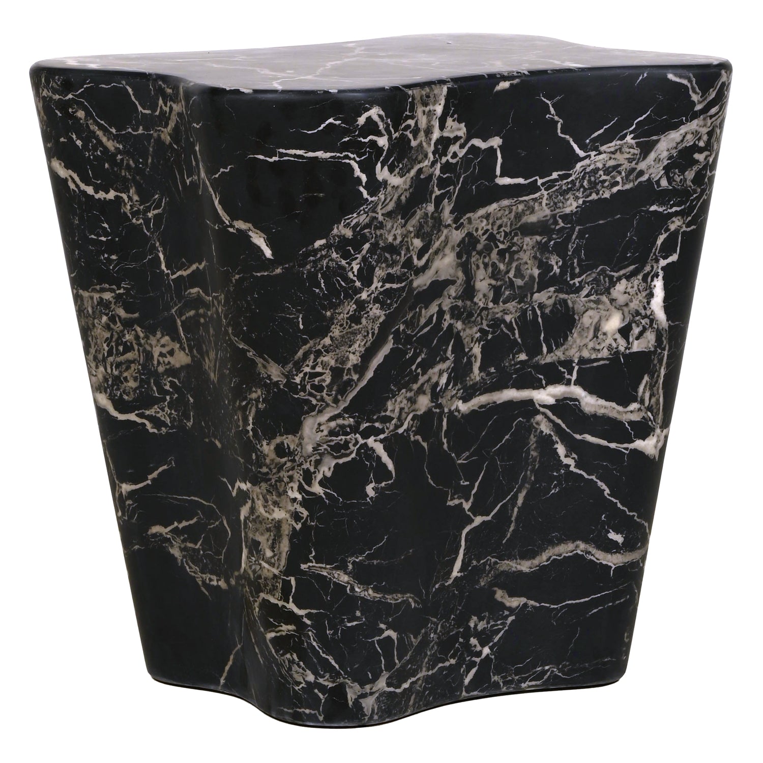 Table d'appoint en marbre noir brut avec silhouette angulaire sculptée à la main pour salons