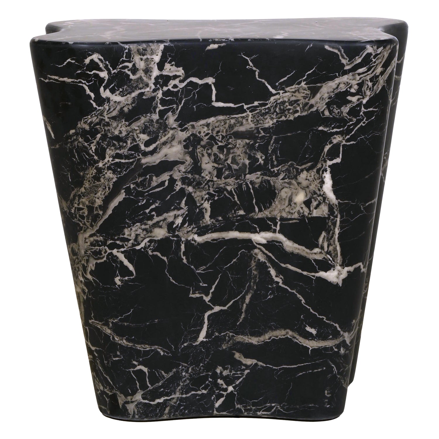 Table d'appoint en marbre noir brut avec silhouette angulaire sculptée à la main pour salons