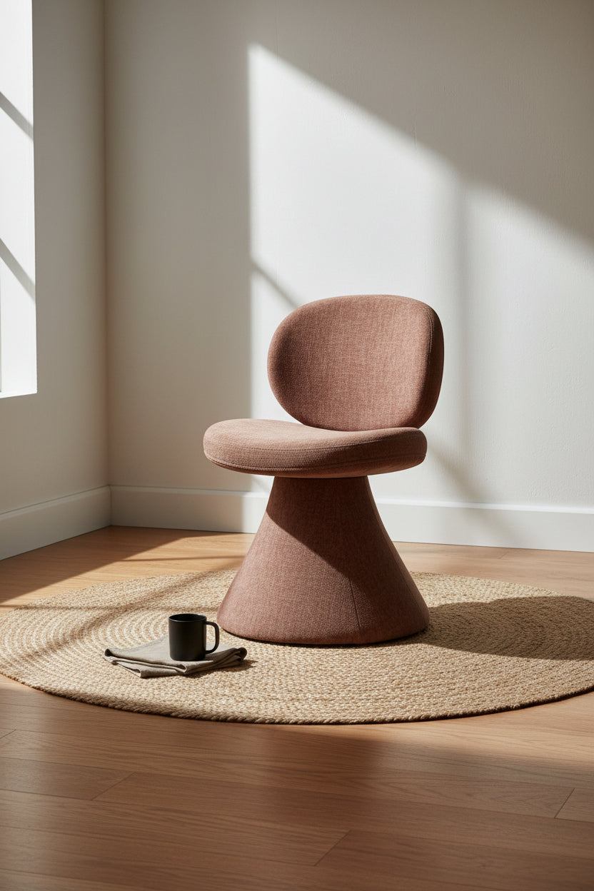 Chaise de salle à manger sculpturale entièrement rembourrée aux formes arrondies pour salles à manger