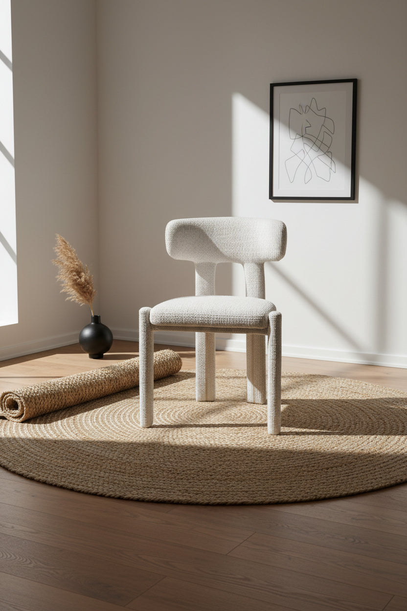 Chaise de salle à manger minimaliste et rembourrée, aux lignes épurées et courbes douces