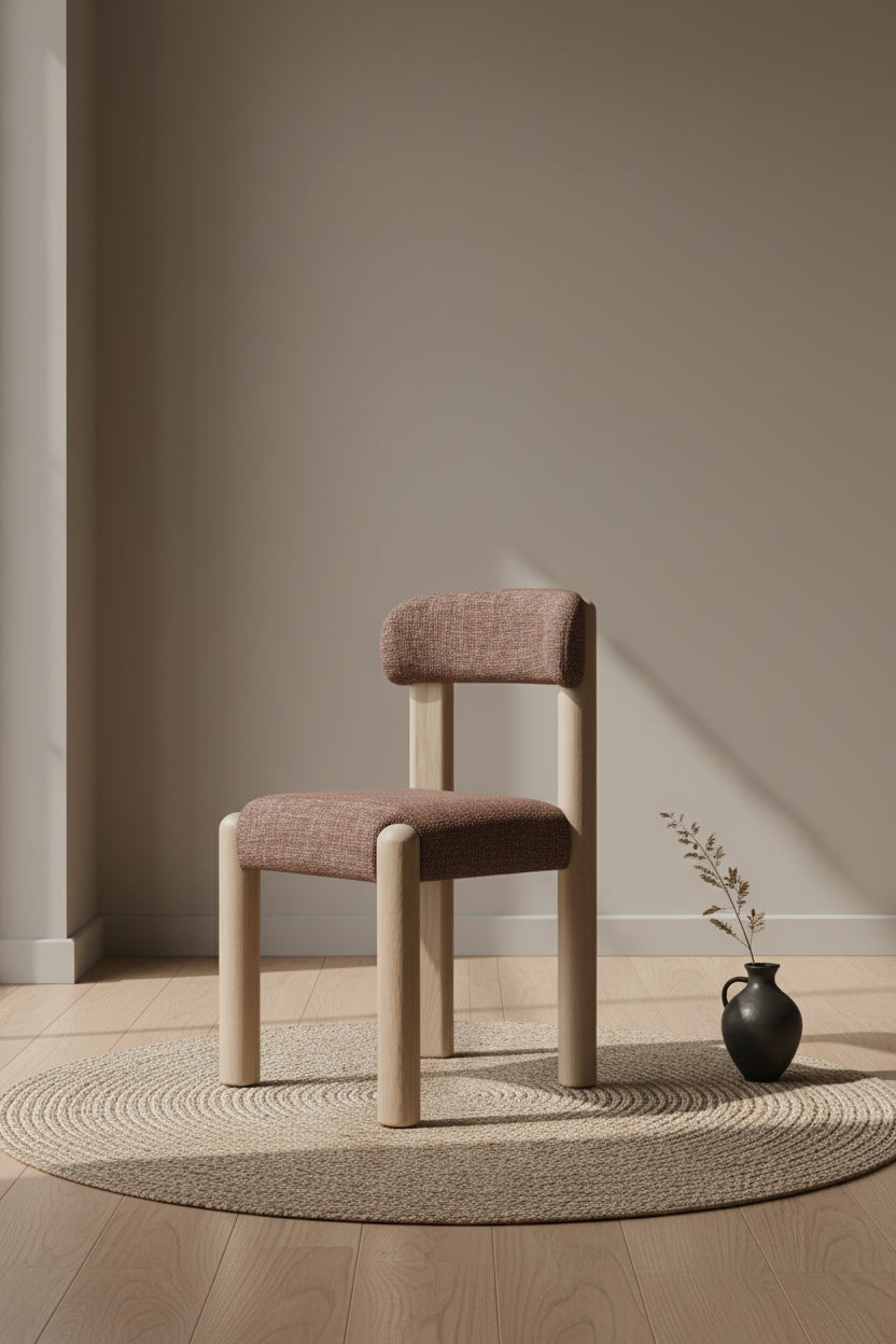 Chaise de salle à manger en bois rembourrée et décontractée avec assise légèrement incurvée pour les salles à manger de tous les jours