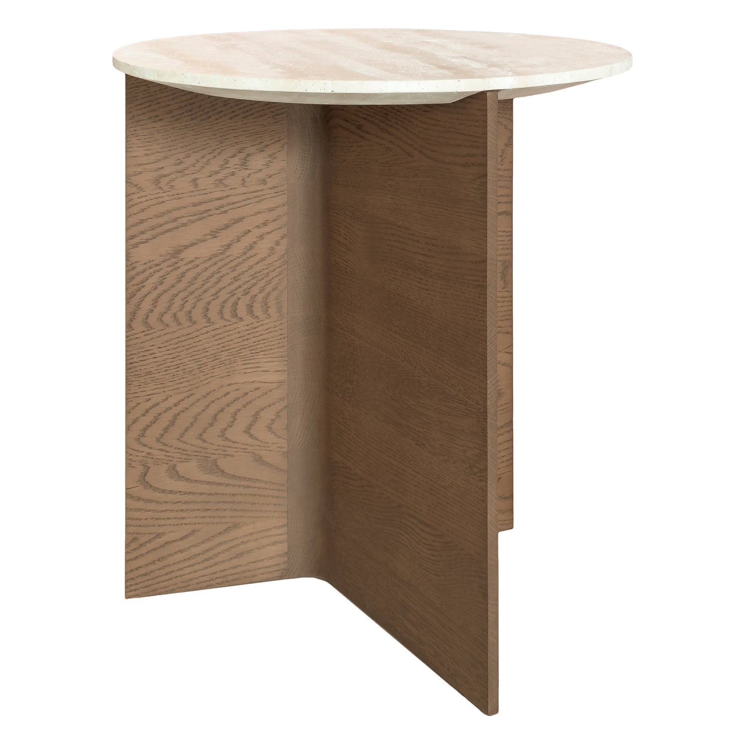 Table d'appoint à piétement en T en travertin naturel et bois avec panneau biseauté pour le salon et les chambres