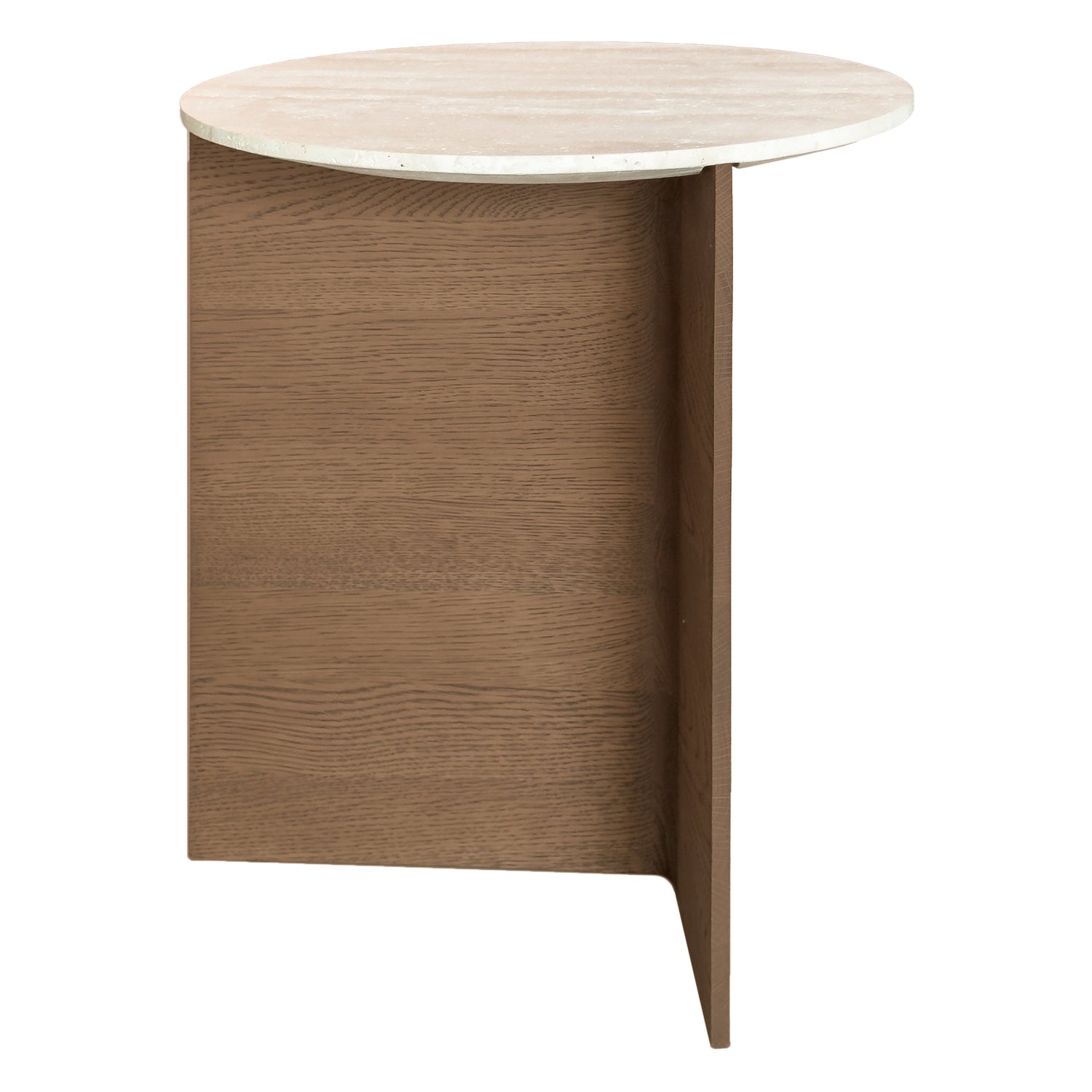 Table d'appoint à piétement en T en travertin naturel et bois avec panneau biseauté pour le salon et les chambres
