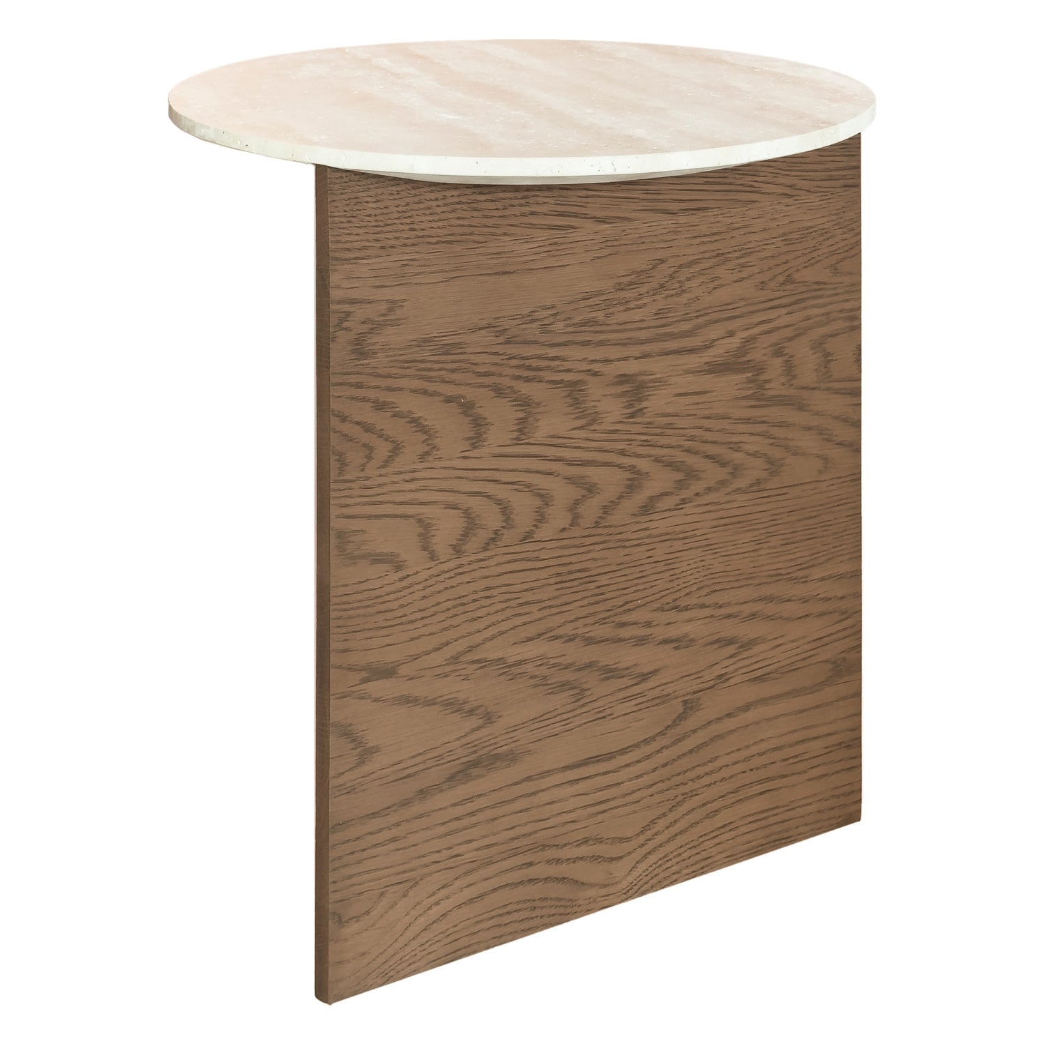 Table d'appoint à piétement en T en travertin naturel et bois avec panneau biseauté pour le salon et les chambres