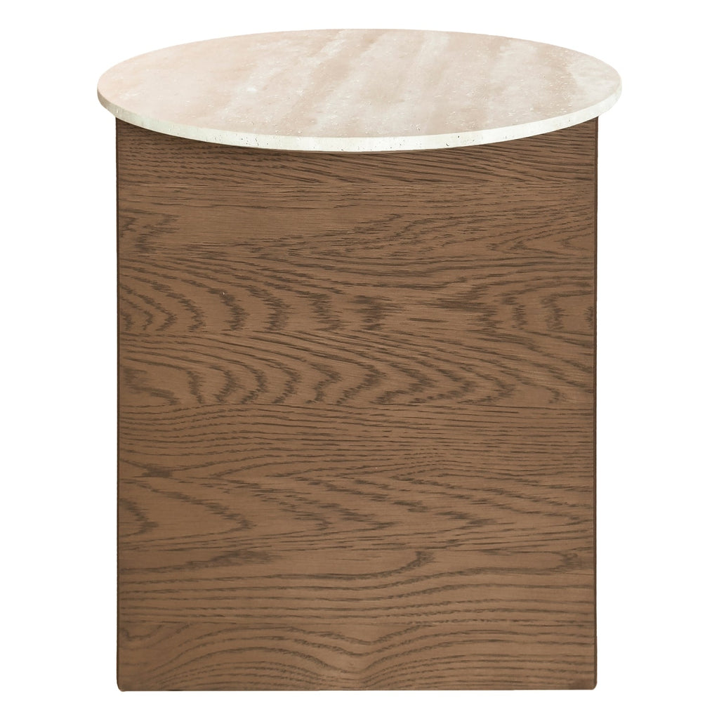Table d'appoint à piétement en T en travertin naturel et bois avec panneau biseauté pour le salon et les chambres