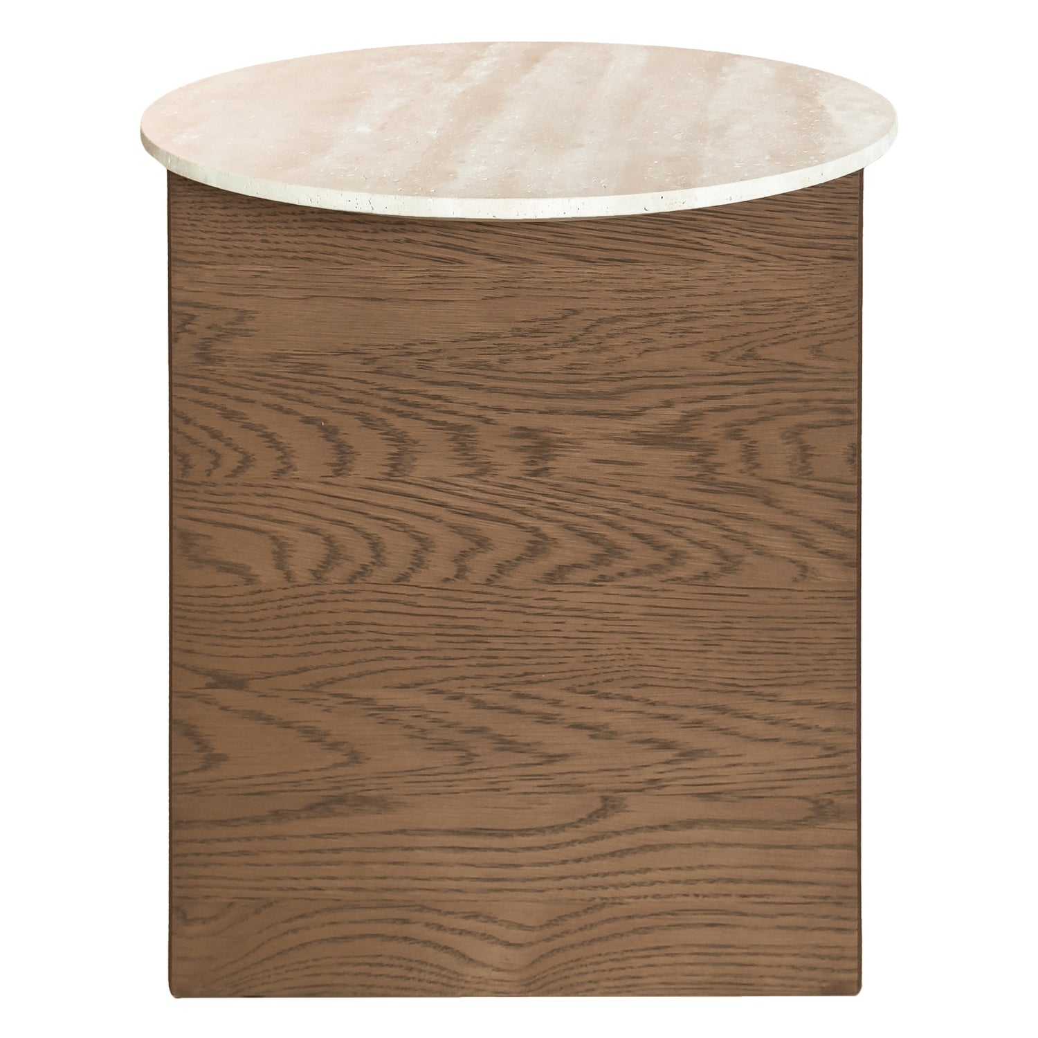 Table d'appoint à piétement en T en travertin naturel et bois avec panneau biseauté pour le salon et les chambres