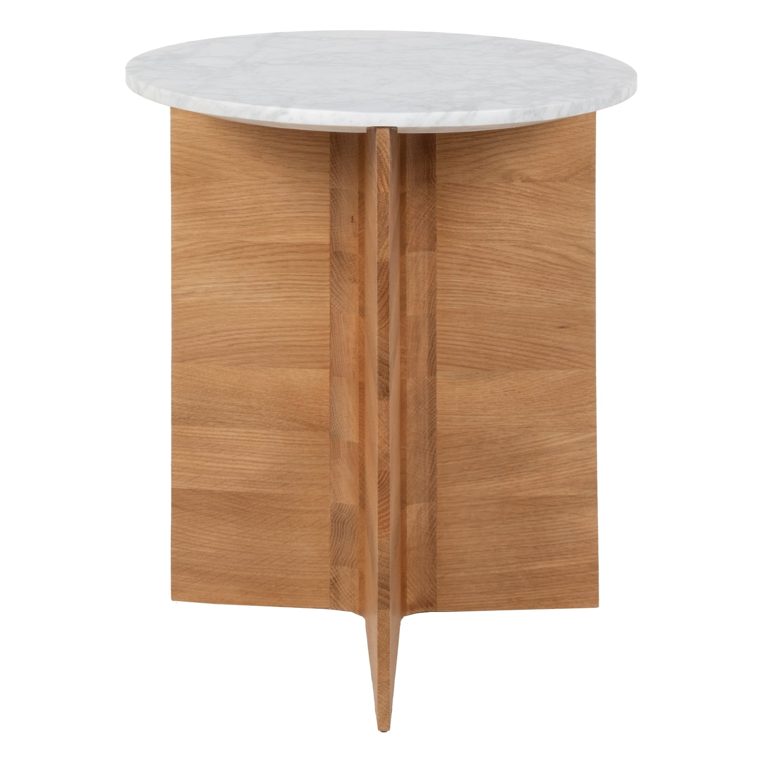 Table d'appoint contemporaine en marbre et bois à piètement en T, avec panneau fuselé pour les salons et les chambres