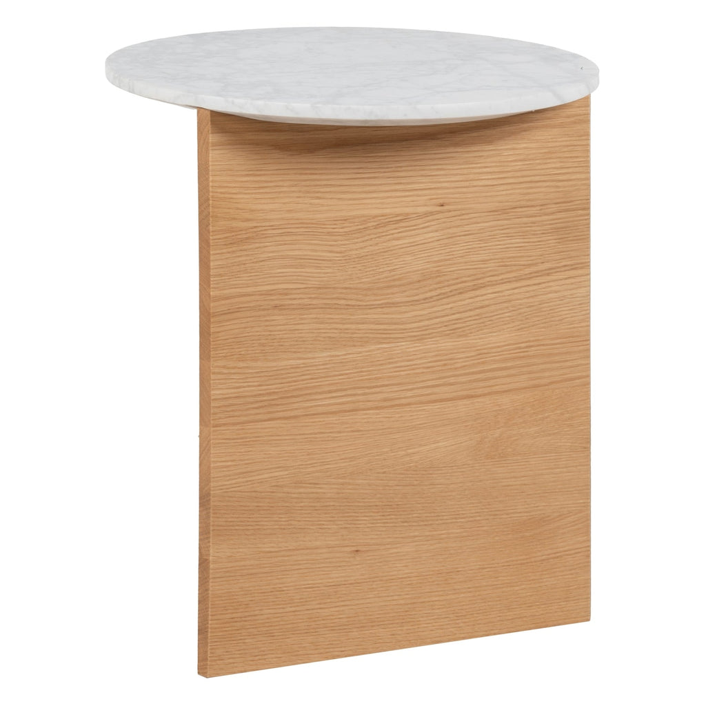 Table d'appoint contemporaine en marbre et bois à piètement en T, avec panneau fuselé pour les salons et les chambres