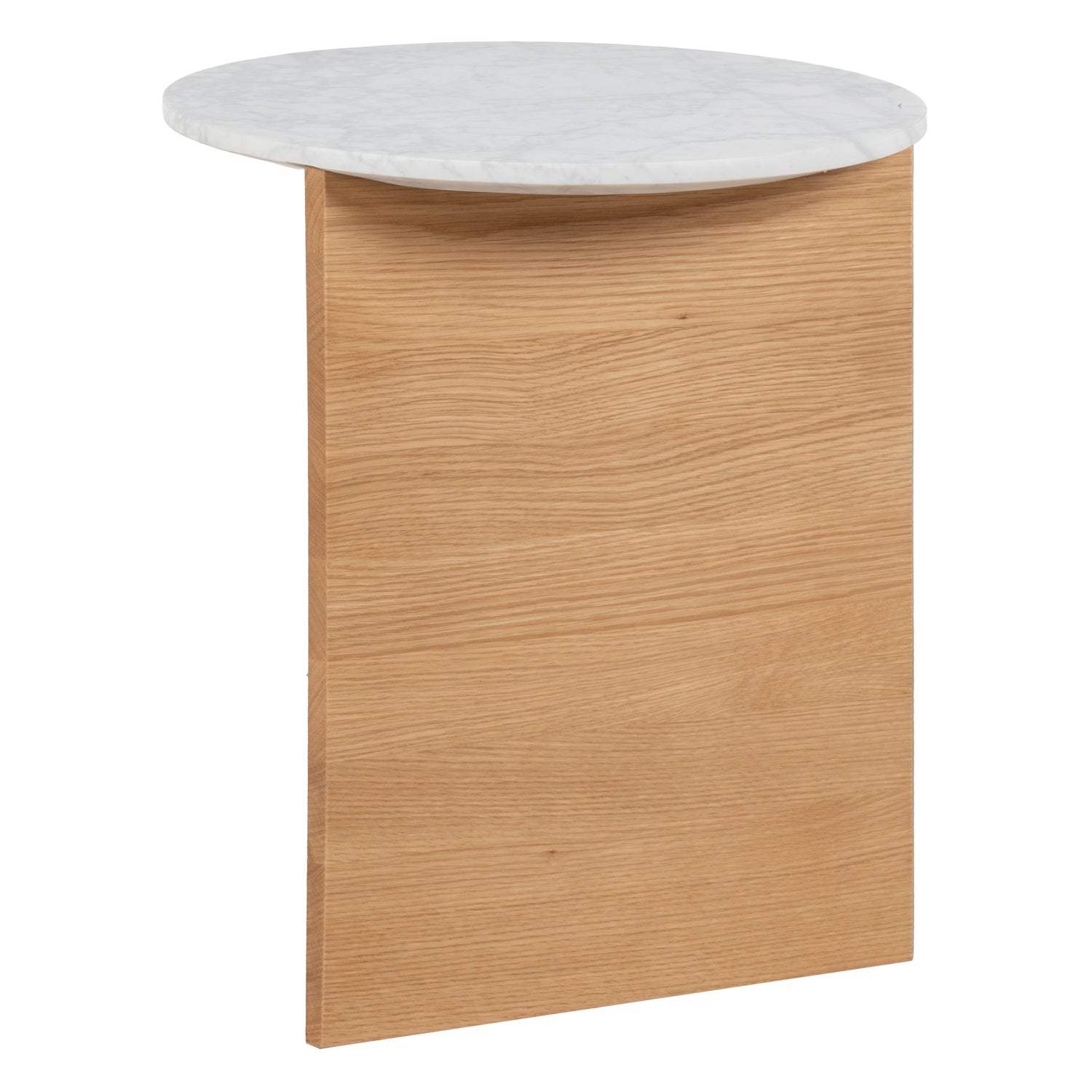 Table d'appoint contemporaine en marbre et bois à piètement en T, avec panneau fuselé pour les salons et les chambres