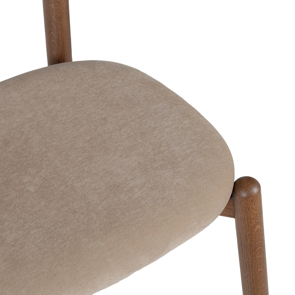 Chaise de salle à manger en chêne et tissu à courbes douces avec dossier arrondi rembourré