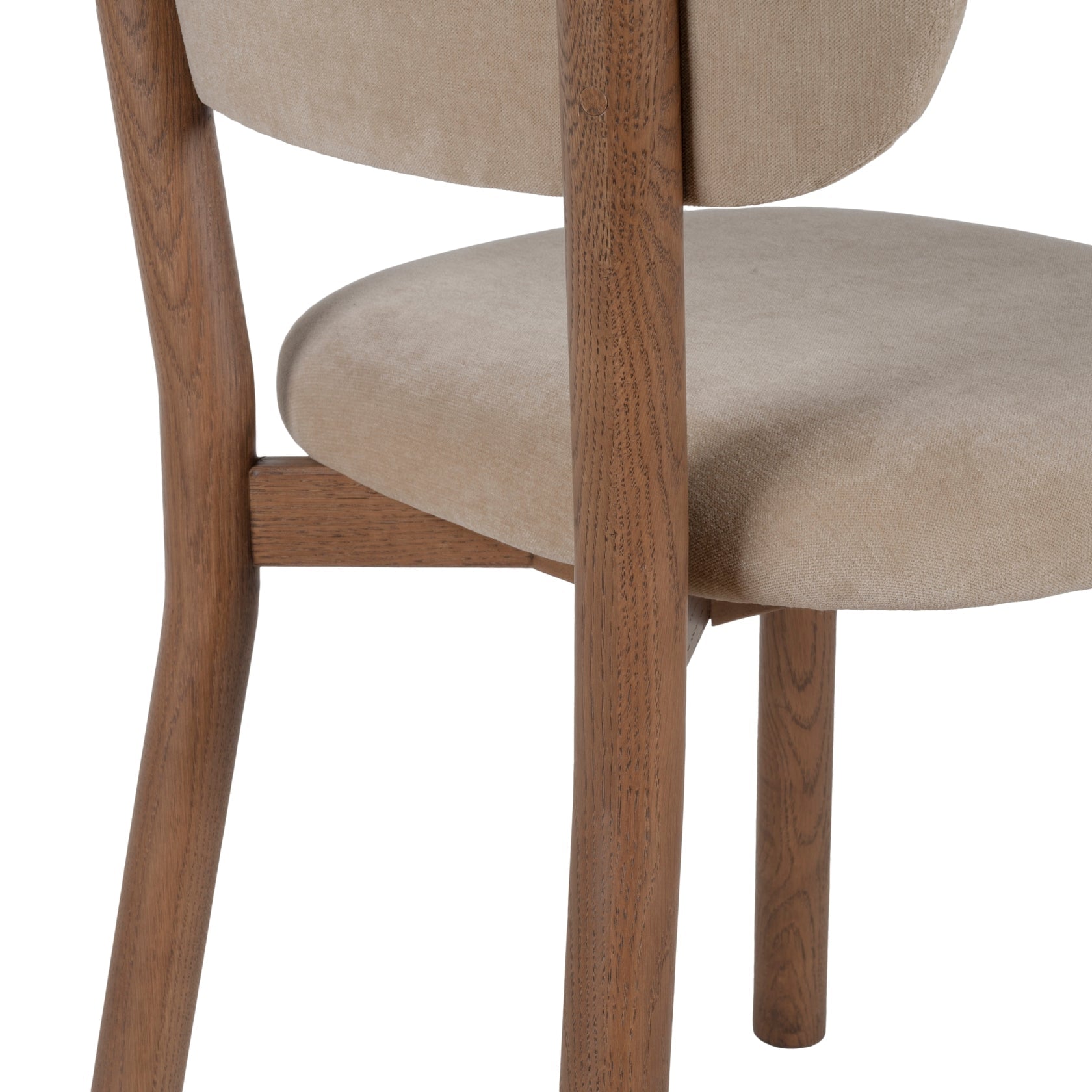 Chaise de salle à manger en chêne et tissu à courbes douces avec dossier arrondi rembourré