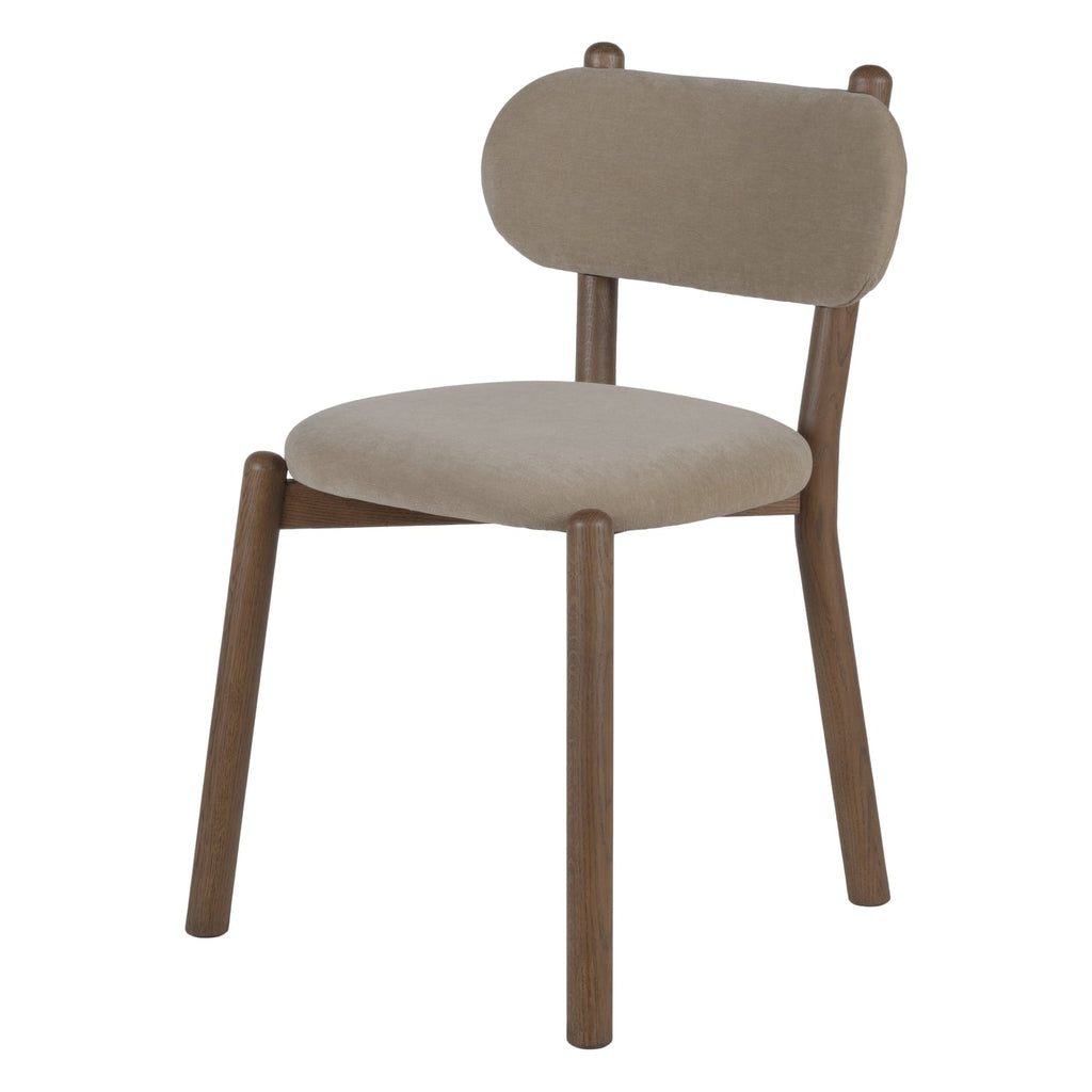 Chaise de salle à manger en chêne et tissu à courbes douces avec dossier arrondi rembourré