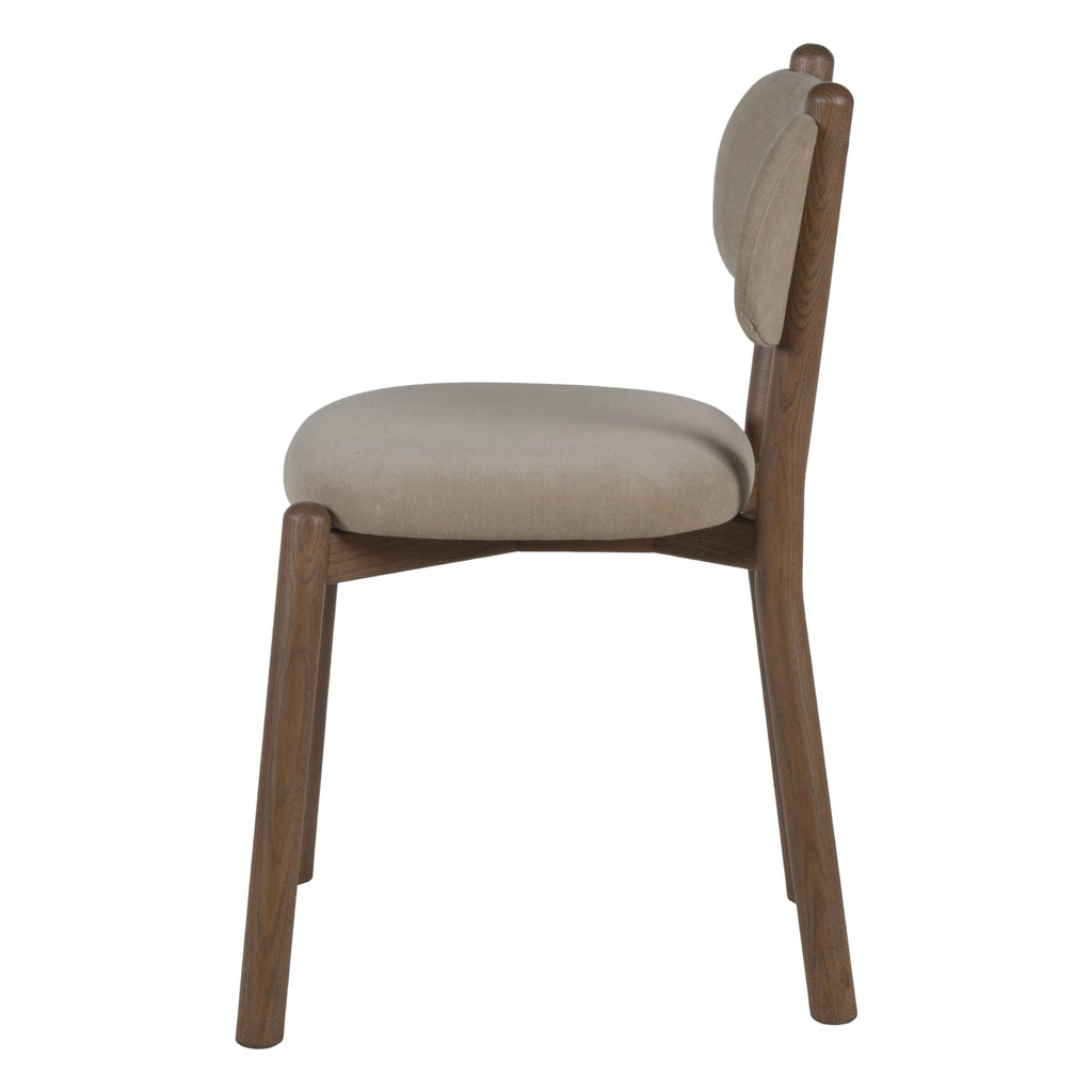 Chaise de salle à manger en chêne et tissu à courbes douces avec dossier arrondi rembourré