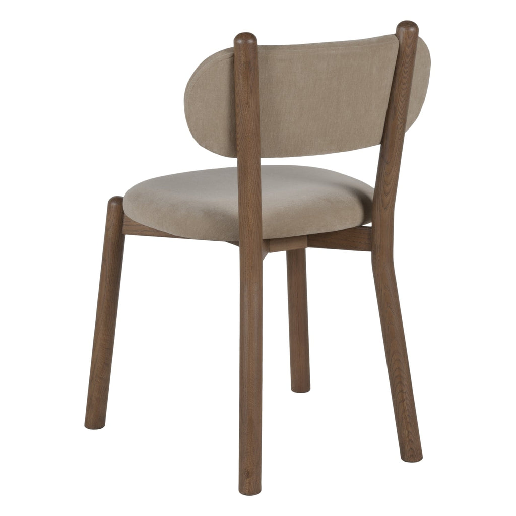 Chaise de salle à manger en chêne et tissu à courbes douces avec dossier arrondi rembourré