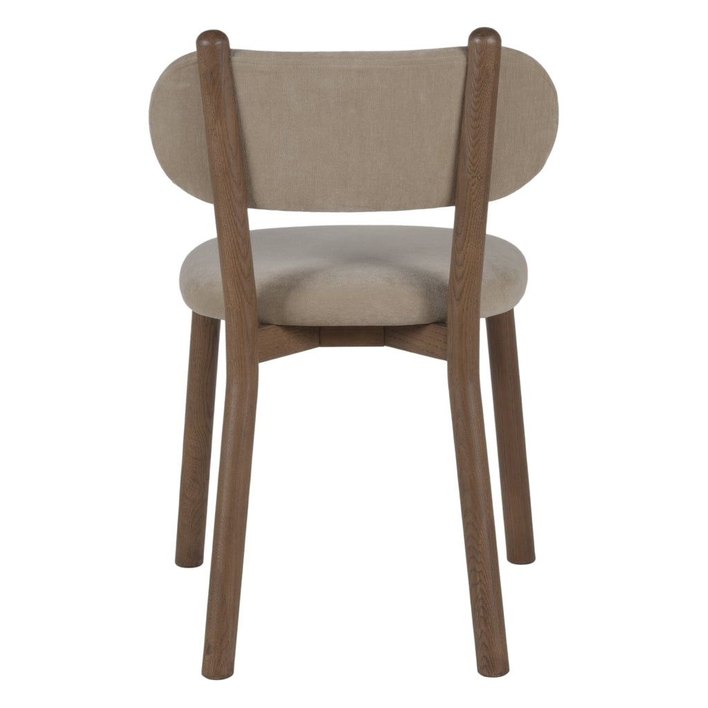 Chaise de salle à manger en chêne et tissu à courbes douces avec dossier arrondi rembourré