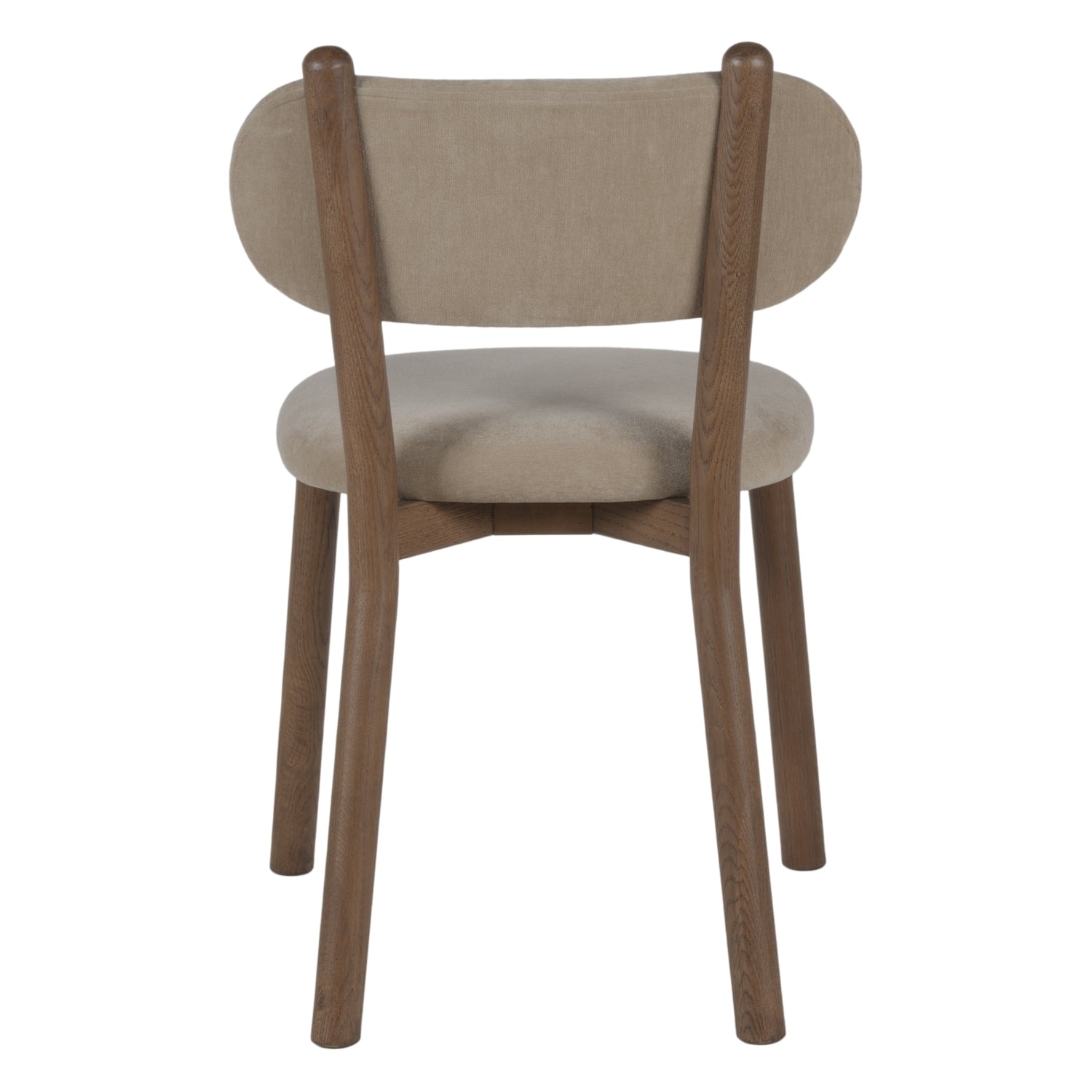 Chaise de salle à manger en chêne et tissu à courbes douces avec dossier arrondi rembourré