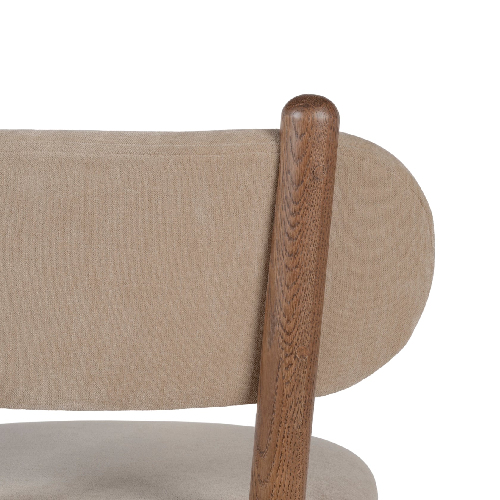 Chaise de salle à manger en chêne et tissu à courbes douces avec dossier arrondi rembourré