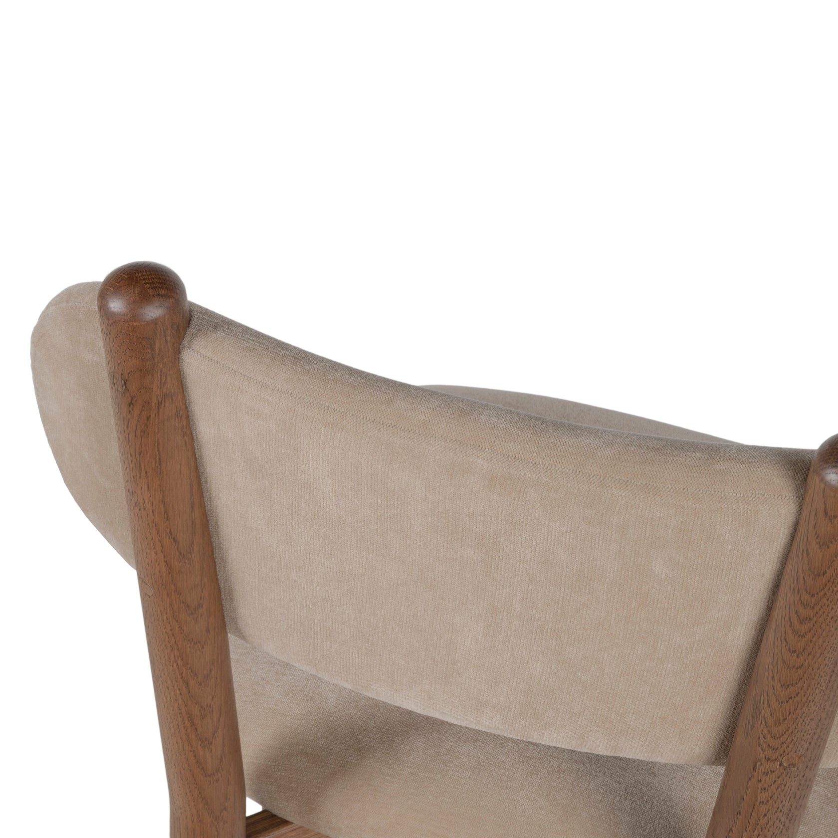 Chaise de salle à manger en chêne et tissu à courbes douces avec dossier arrondi rembourré
