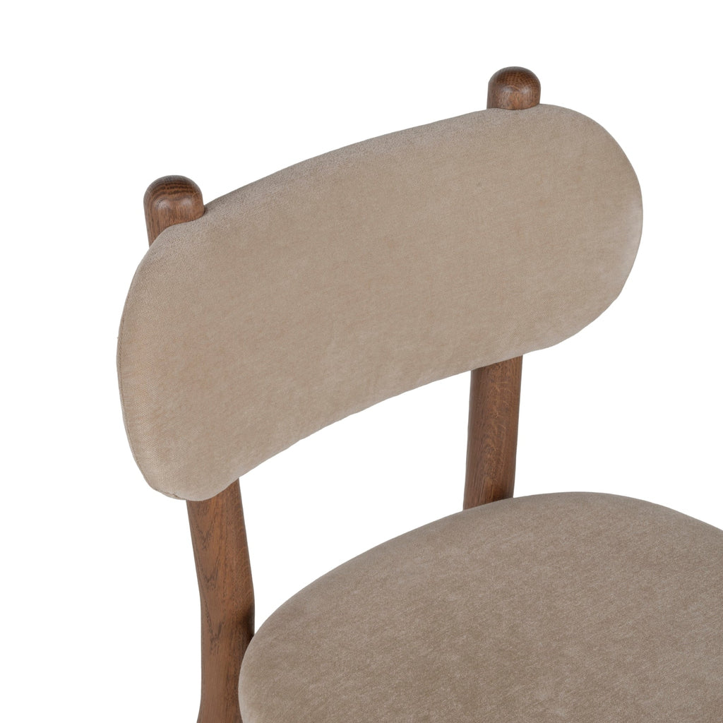 Chaise de salle à manger en chêne et tissu à courbes douces avec dossier arrondi rembourré