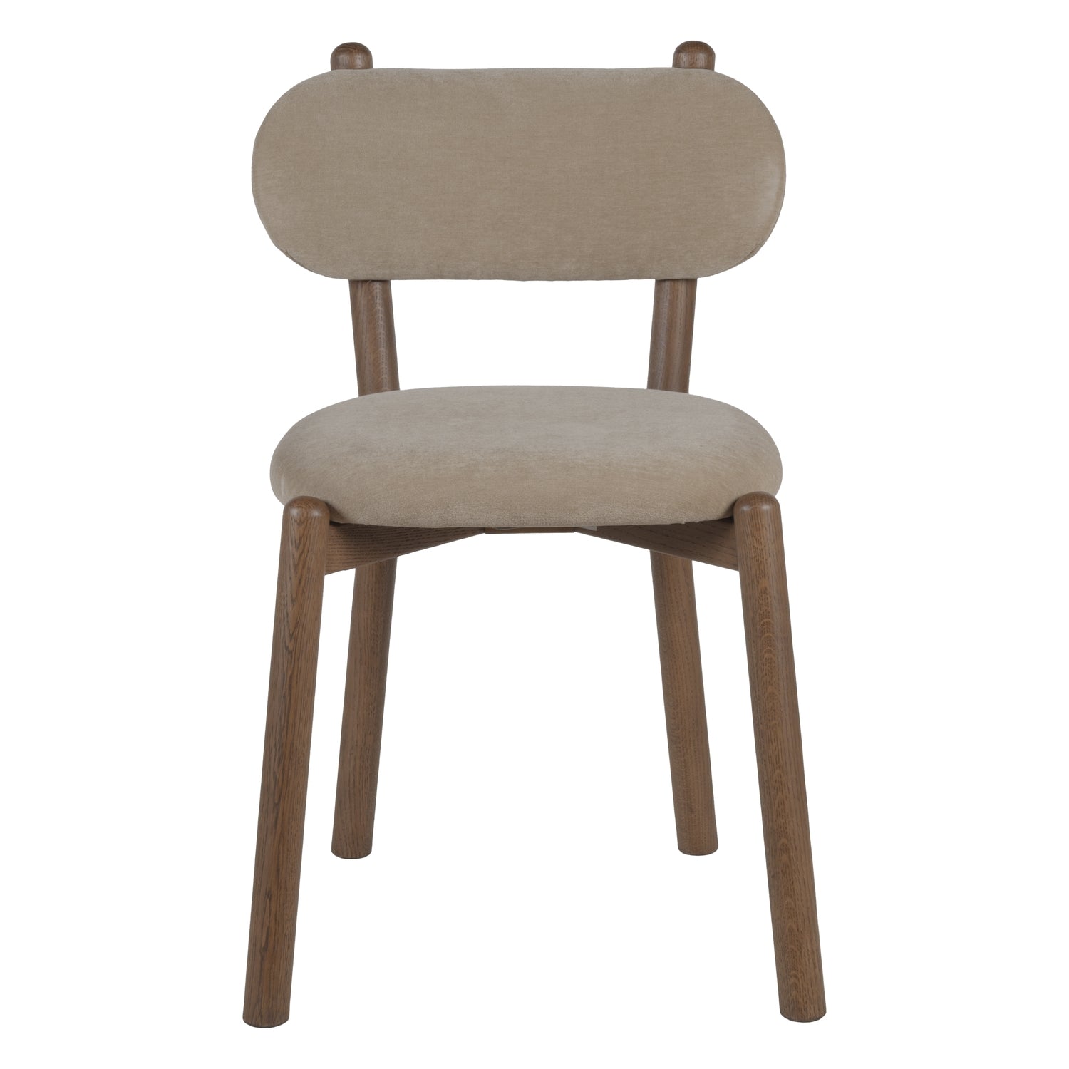 Chaise de salle à manger en chêne et tissu à courbes douces avec dossier arrondi rembourré