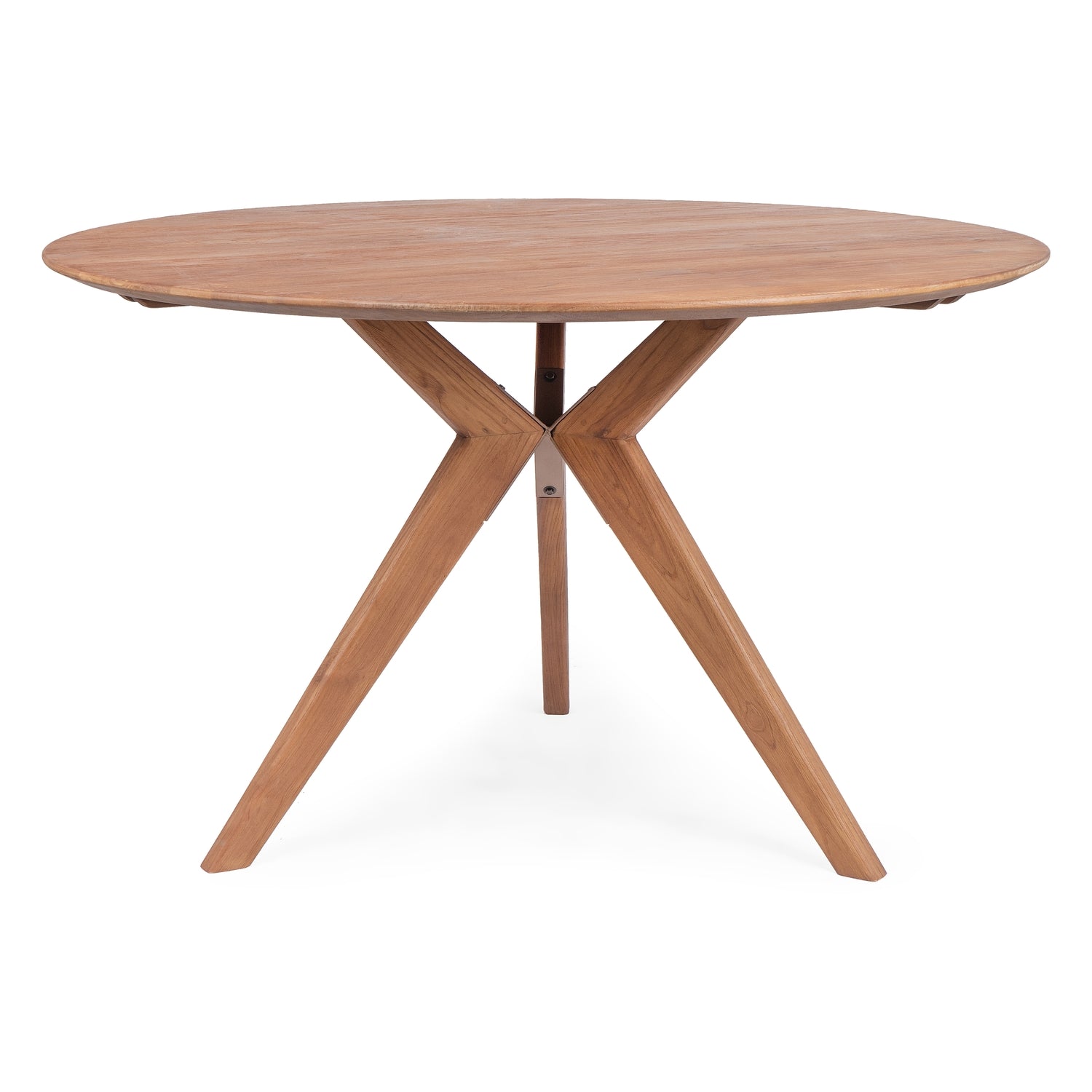 Table de salle à manger ronde en teck recyclé de style rétro avec piétement tourné en porte-à-faux
