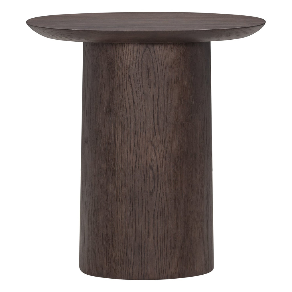 Table d'appoint sculpturale en chêne massif avec pied piédestal et plateau rotatif pour salons